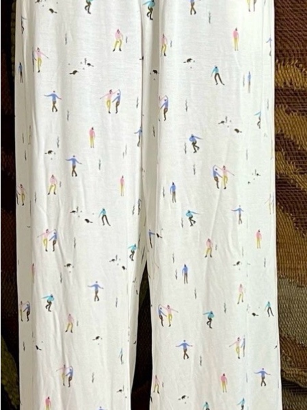 Anthropologie White Pajama Pants with Tiny Multicolor Skater Print-NWOT